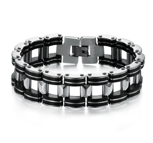 Armband i rostfritt stål och svart gummi