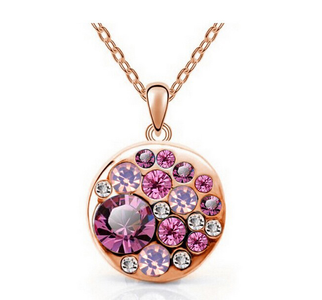 Halsband med Cubic Zircona och i 18 K Guldplätering -Rosa