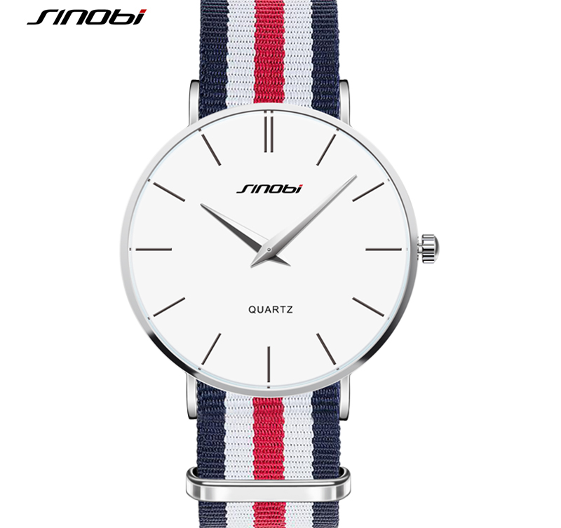 SINOBI Nato strap -Superslimmad klocka -Blå/Vit/Röd smala ränder