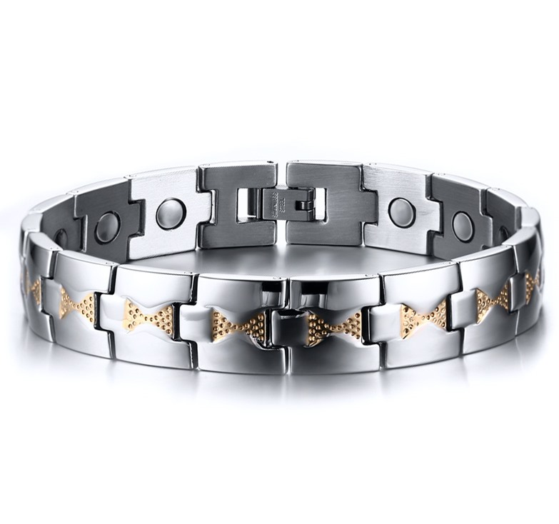 Magnetarmband i rostfritt stål och med 18 K guldplätering
