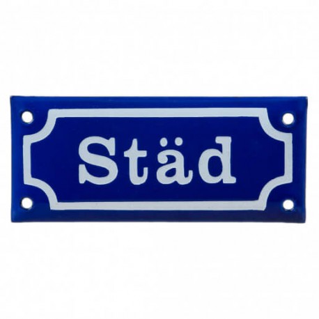 Städ blå emaljskylt