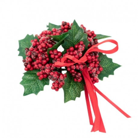 Ljusmanschett jul till kronljus med frostiga röda bär och gröna blad