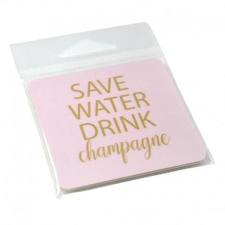Kylskåpsmagnet save water drink champagne, rosa med guld text