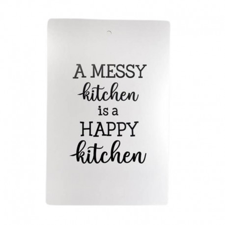 Skärbräda a messy kitchen med en vit sida och en svart sida