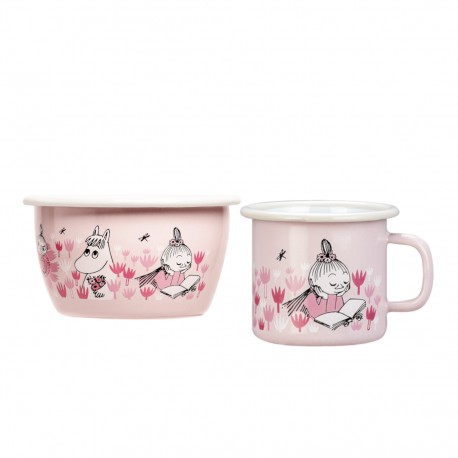 Set mumin flickor skål 3 dl och mugg 2.5 dl i emalj