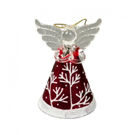 Ängel i glas röd och vit, höjd 8 cm