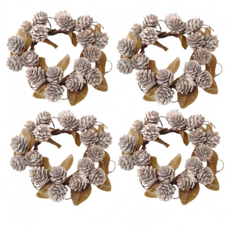 Ljusmanschetter 4-pack för blockljus med kottar och beige blad