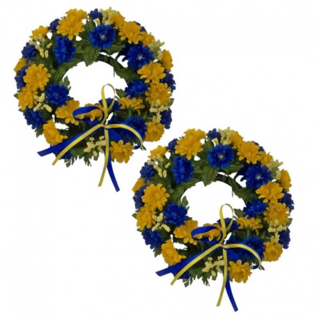 Ljusmanschetter 2-pack för blockljus med blå och gula blommor