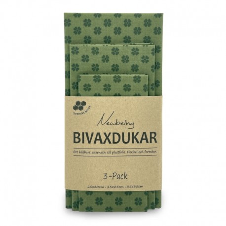3-pack bivaxdukar grön blomma, som används för hållbar förvaring av mat