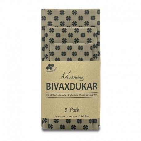 3-pack bivaxdukar beige blomma, som används för hållbar förvaring av mat