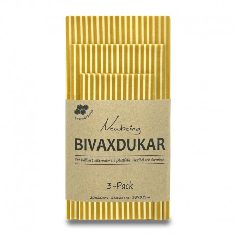 3-pack bivaxdukar gul rand, som används för hållbar förvaring av mat