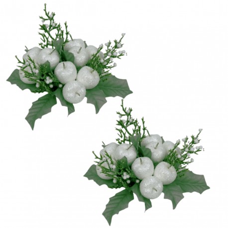 Ljusmanschetter 2-pack med vita bär och gröna blad för kronljus