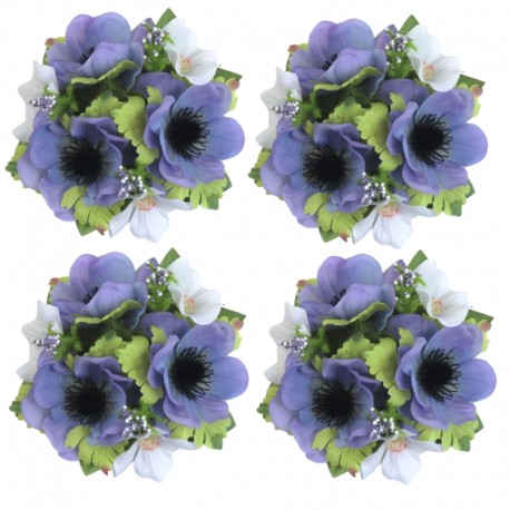 Ljusmanschetter 4-pack för kronljus med blå anemoner