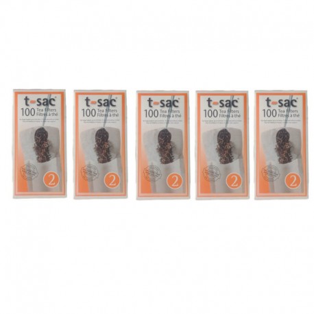 5-pack tepåsar t-sac nr 2, 100 tefilter för stor kopp eller tekanna 0,5 - 0,8 liter