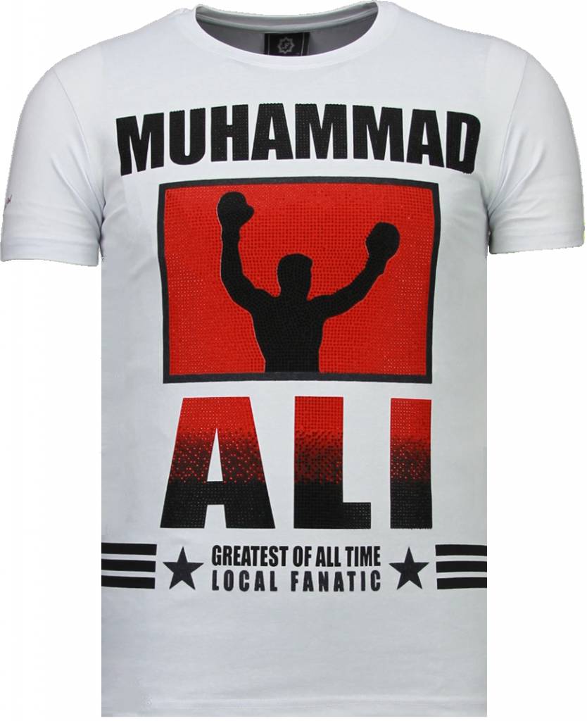 Muhammad Ali Rhinestone - Herr T-Shirt Vit