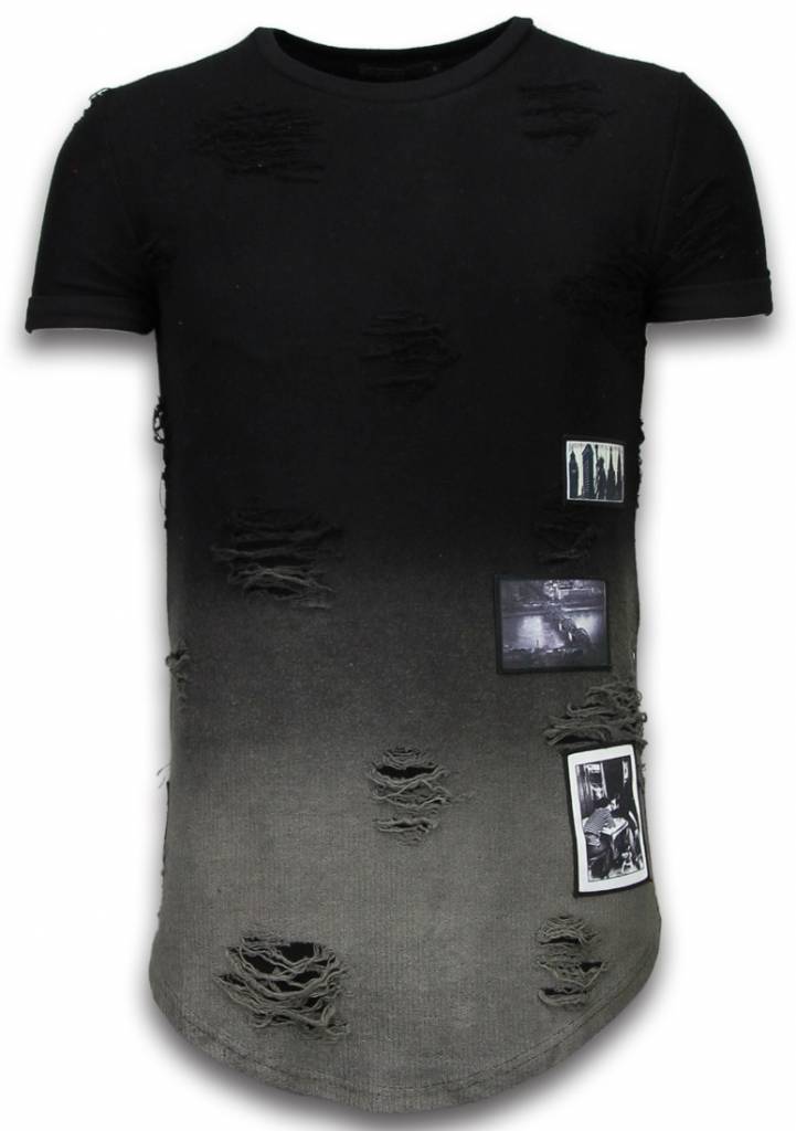 Pictured Flare Effect Long Fit - T-Shirt Herr Svart