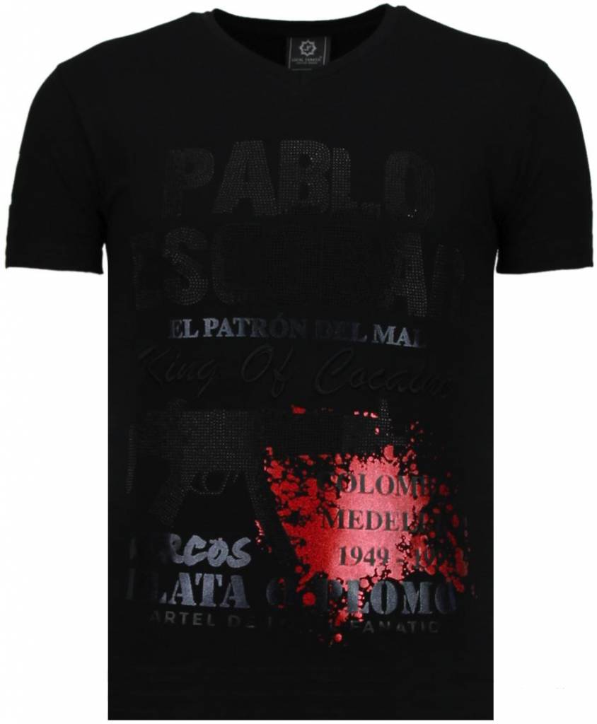 Pablo Escobar Narcos Rhinestone - Man T-Shirt Svart