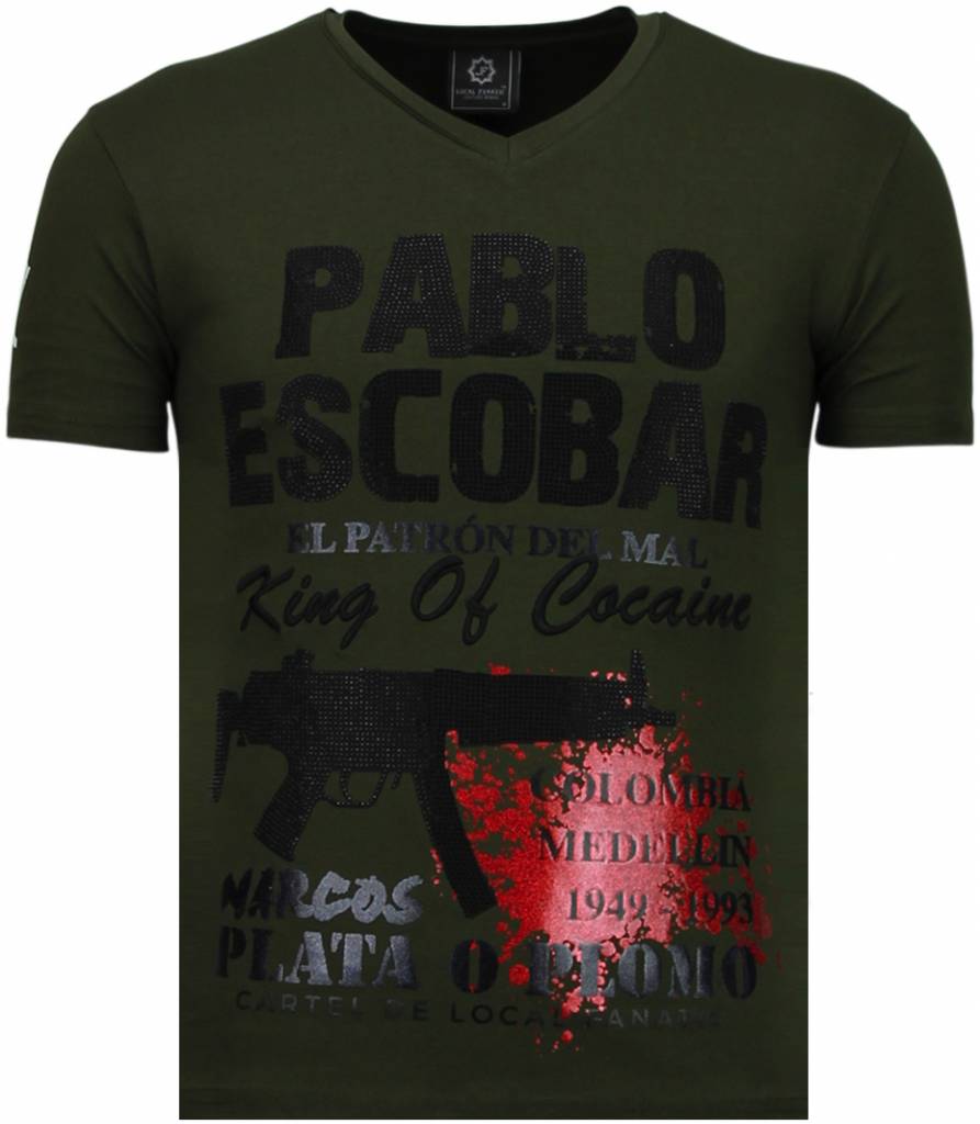 Pablo Escobar Narcos Rhinestone - T-Shirt Herr Grön