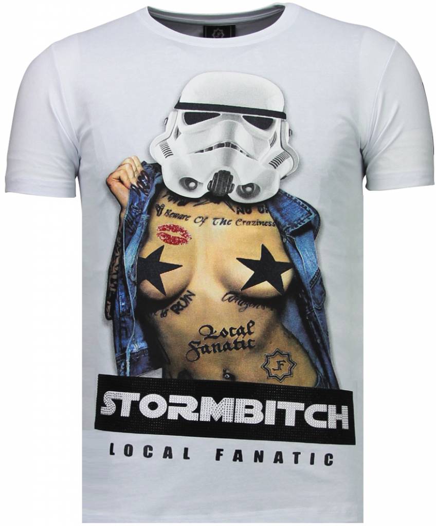 Stormbitch Rhinestone - Herr T-Shirt Vit