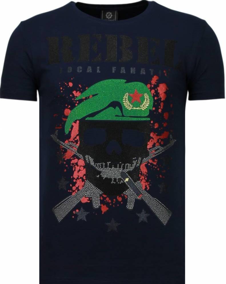 Skull Rebel Rhinestone - Man T-Shirt - B - Blå