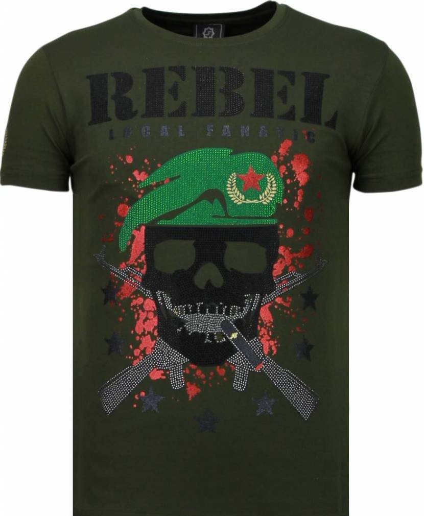 Skull Rebel Rhinestone - T-Shirt Herr Grön
