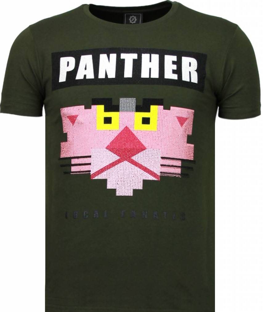 Panther For A Cougar Rhinestone T-Shirt Herr Grön