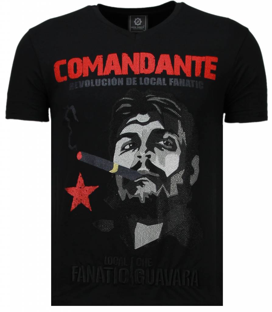 Che Guevara Comandante Rhinestone - Man T-Shirt Svart