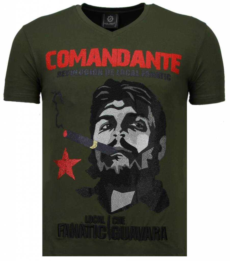 Che Guevara Comandante Rhinestone - T-Shirt Herr Grön