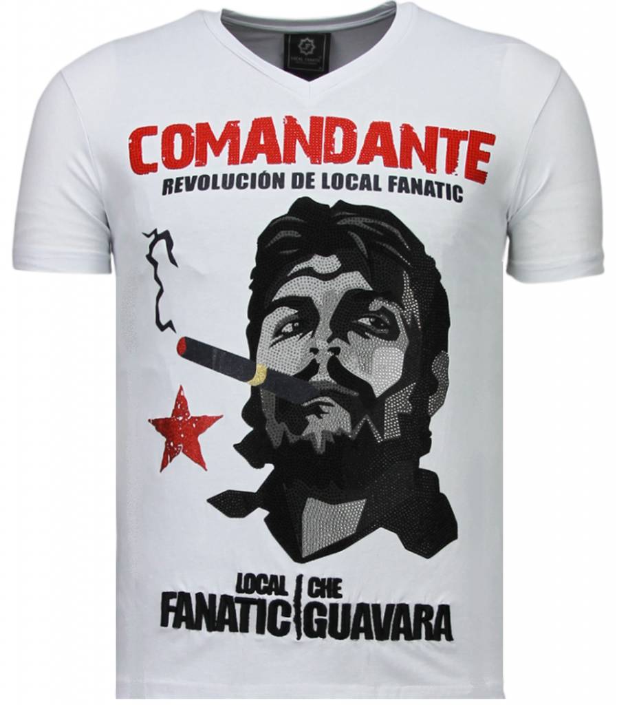 Che Guevara Comandante Rhinestone - Herr T-Shirt Vit