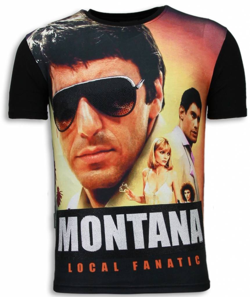 Tony Montana Digital Rhinestone - Herr T-Shirt Svart