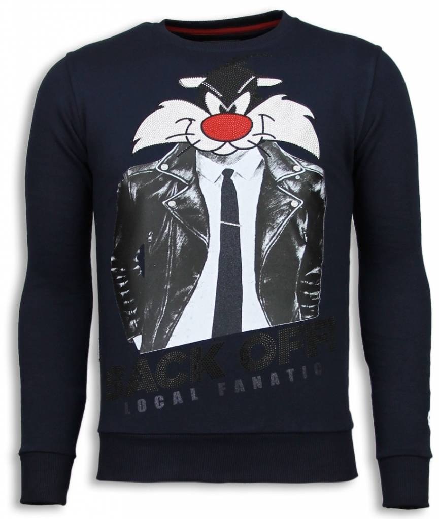 Pussy Cat Rhinestone Sweater - Tröjor Män Blå