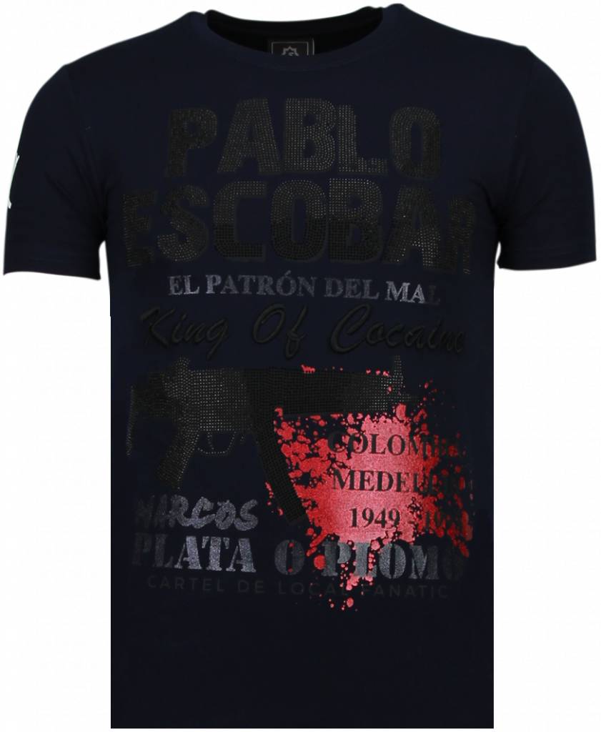 Pablo Escobar Narcos Rhinestone - Herr T-Shirt Blå