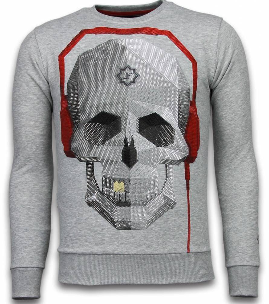 Skull Beat Rhinestone Sweater - Herr Tröja Grå