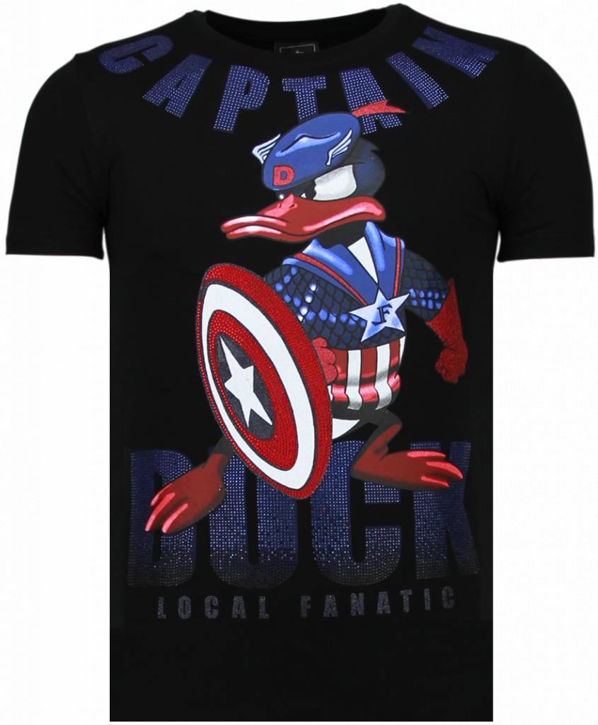 Captain Duck Rhinestone - Man T-Shirt Svart