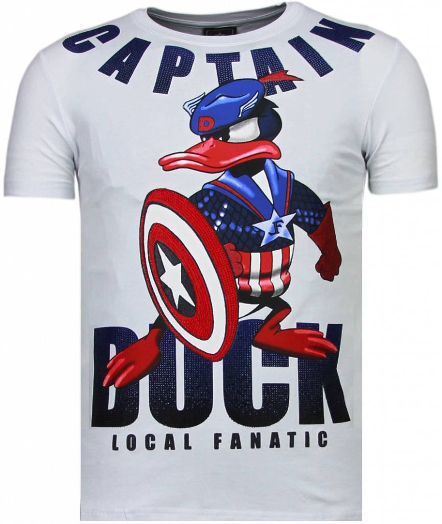 Captain Duck Rhinestone - Herr T-Shirt Vit