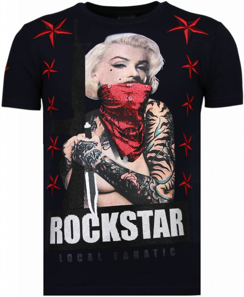 Marilyn Rockstar Rhinestone - Man T-Shirt Blå