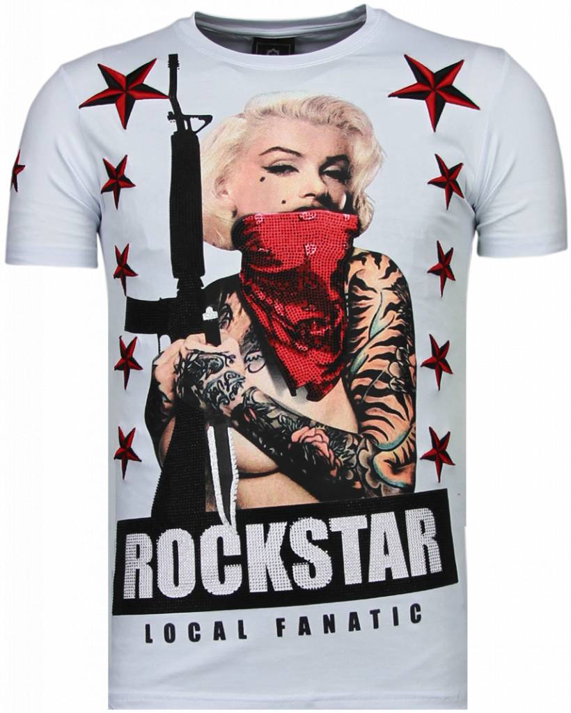 Marilyn Rockstar Rhinestone - Herr T-Shirt Vit