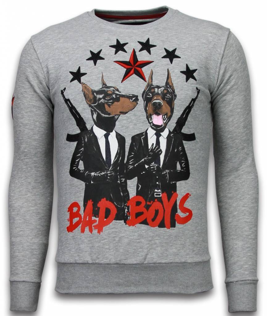 Bad Boys Dogs Rhinestone - Tröjor Herr Grå