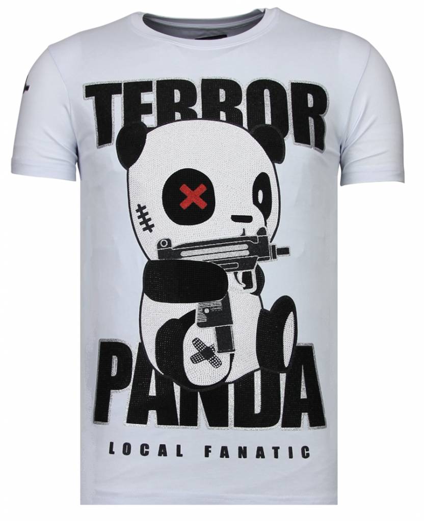 Terror Panda Rhinestone - Man T-Shirt Vit