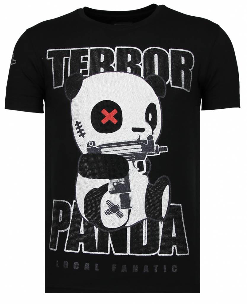 Terror Panda Rhinestone - Herr T-Shirt Svart