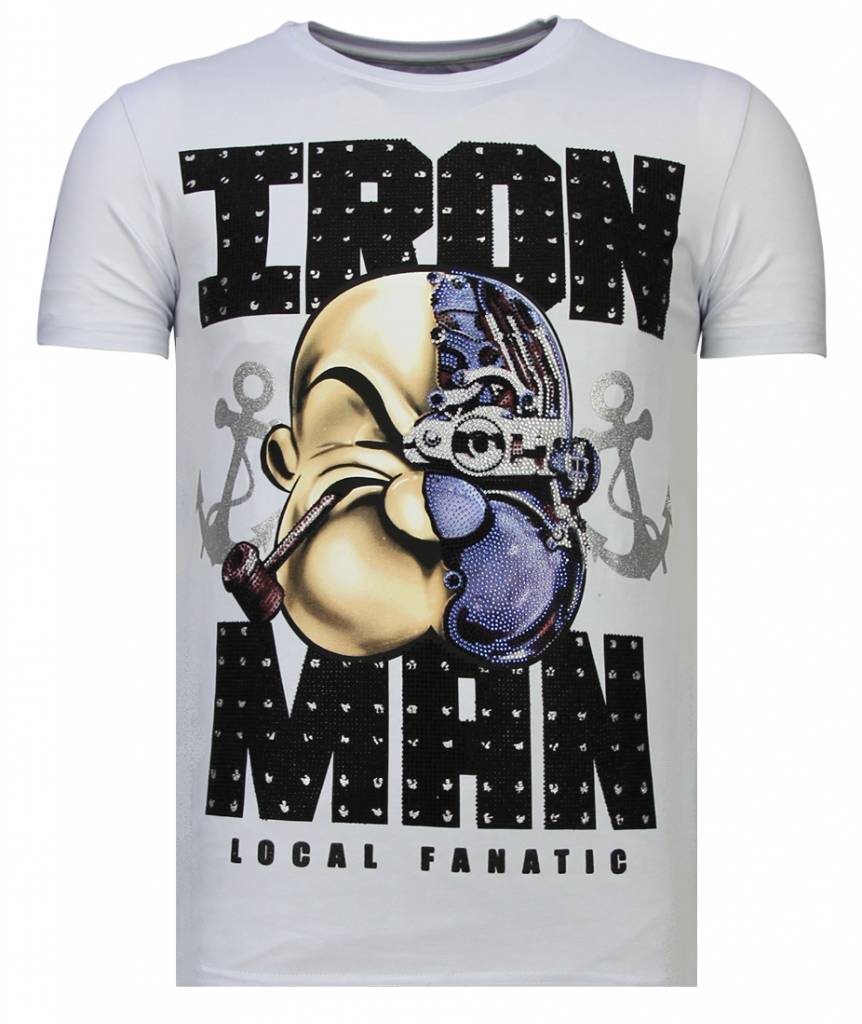 Iron Man Popeye Rhinestone - Man T-Shirt Vit