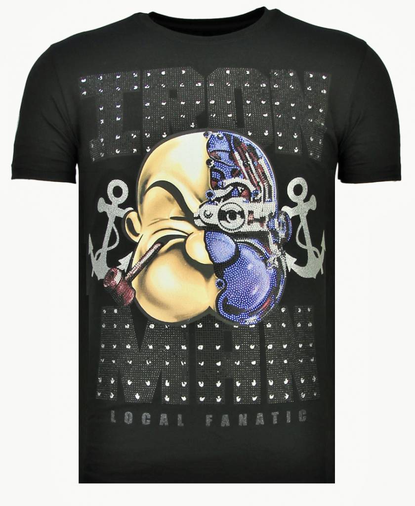 Iron Man Popeye Rhinestone - Herr T-Shirt Svart
