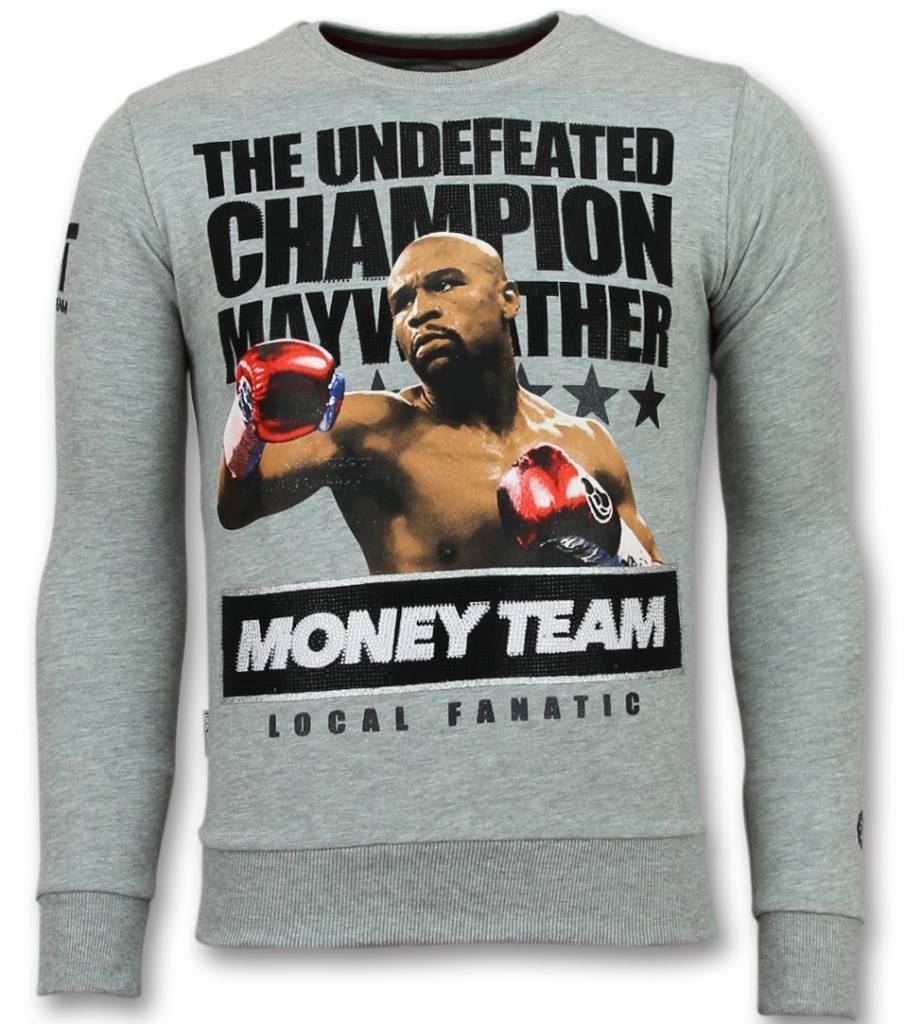 Rhinestone Mayweather Floyd -SweaT-Shirt Herr Grå