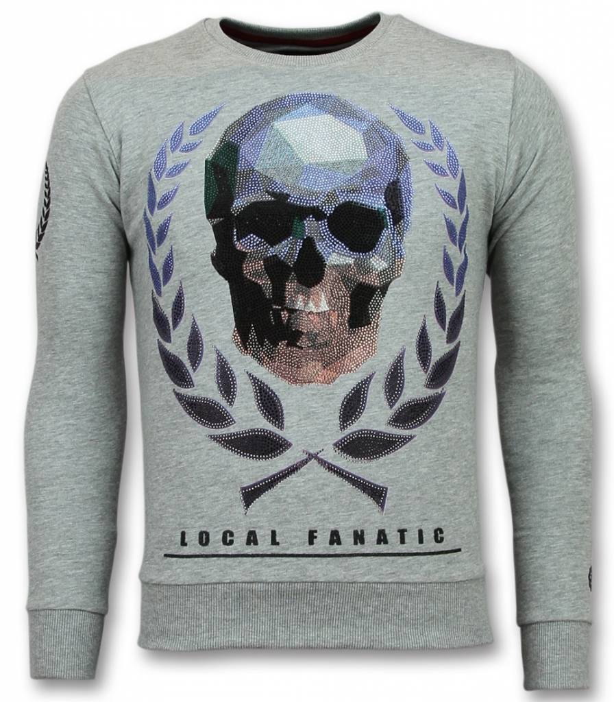Skalle Keps Rhinestone Sweater - Tröjor Män Grå
