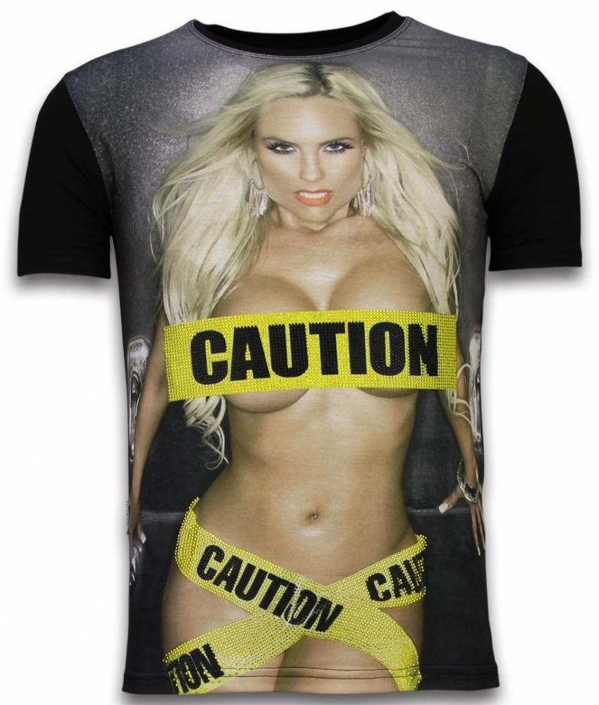 Caution Digital Rhinestone - Herr T-Shirt Svart