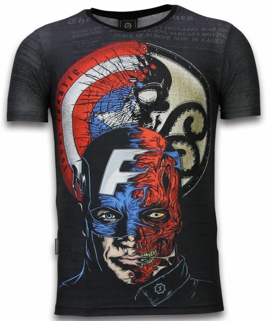 Captain Superhero Rhineston - Herr T-Shirt Svart