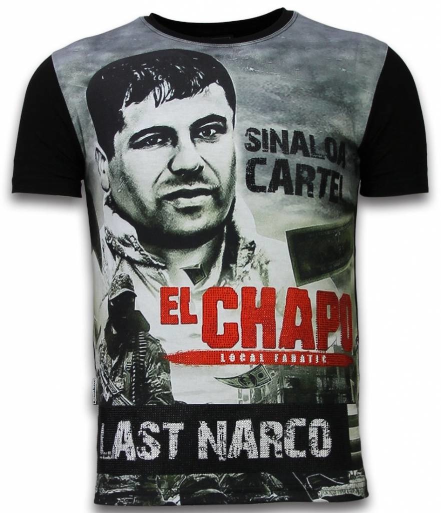El Chapo Last Narco Rhinestone - Man T-Shirt Svart
