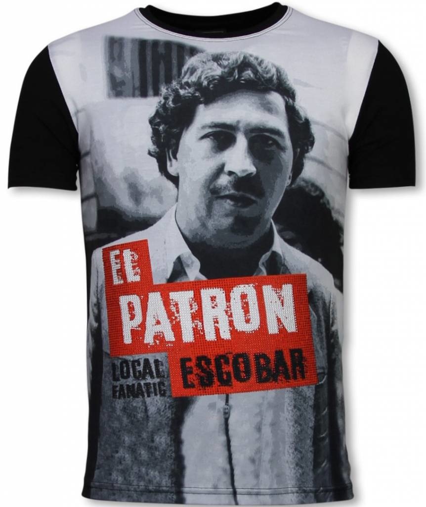 El Patron Escobar Rhinestone - Man T-Shirt Svart