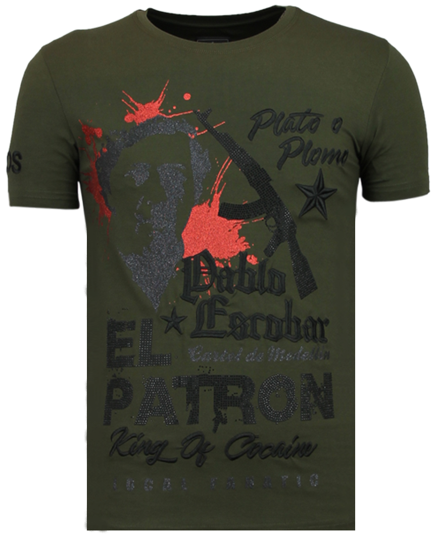 El Patron Pablo Rhinestone - Herr T-Shirt Khaki