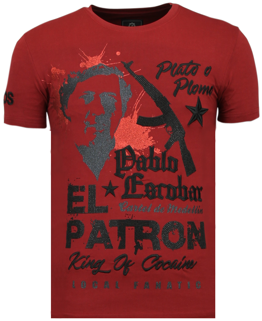 El Patron Pablo Rhinestone - T-Shirt Herr Bordeaux